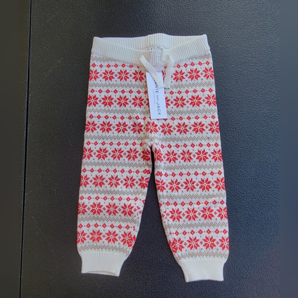 Janie And Jack  Red/White  Knit Cozy Pants Holiday Sz 12-18M NWT